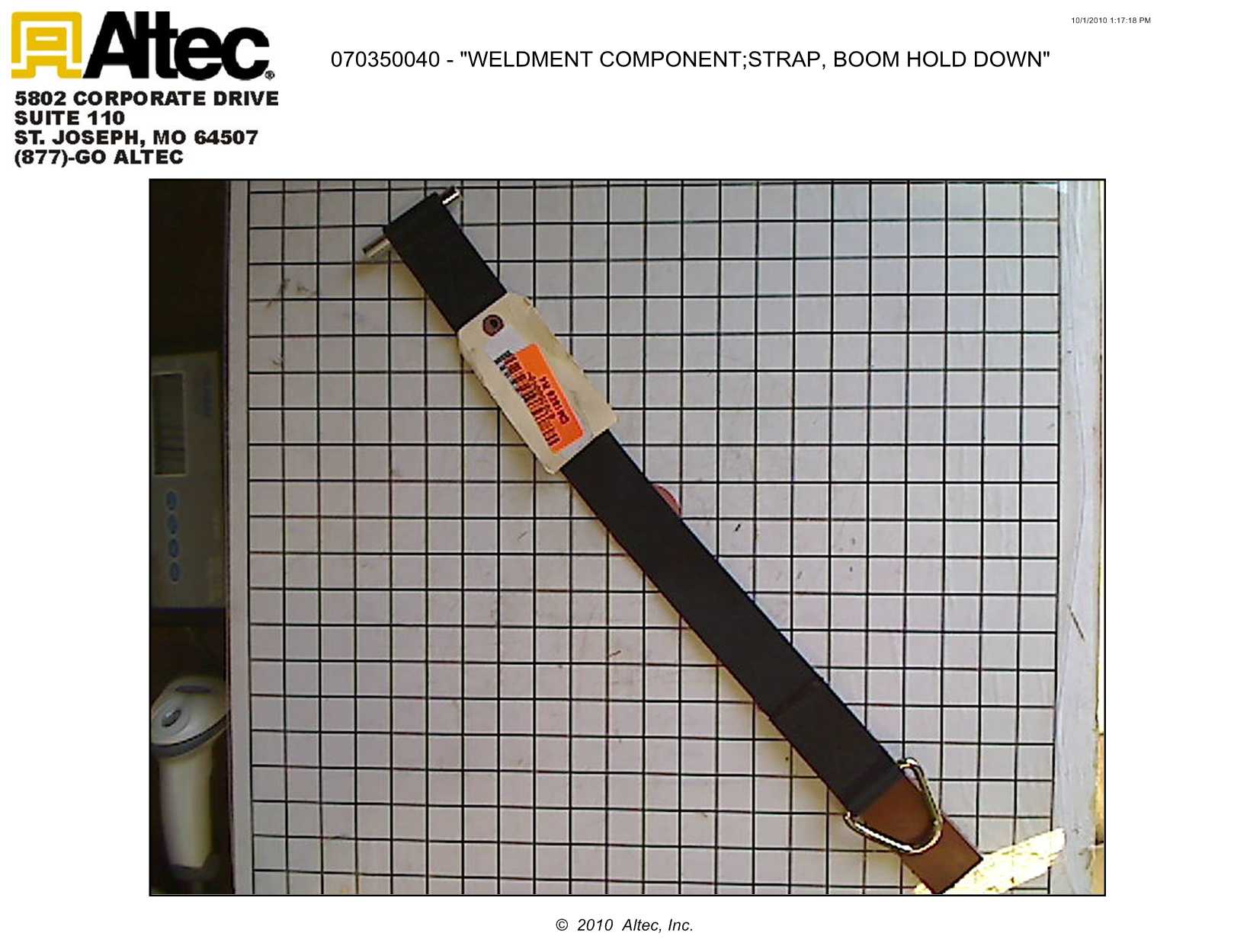 Altec Supply Boom Hold Down Strap 070350040 Altec Inc.