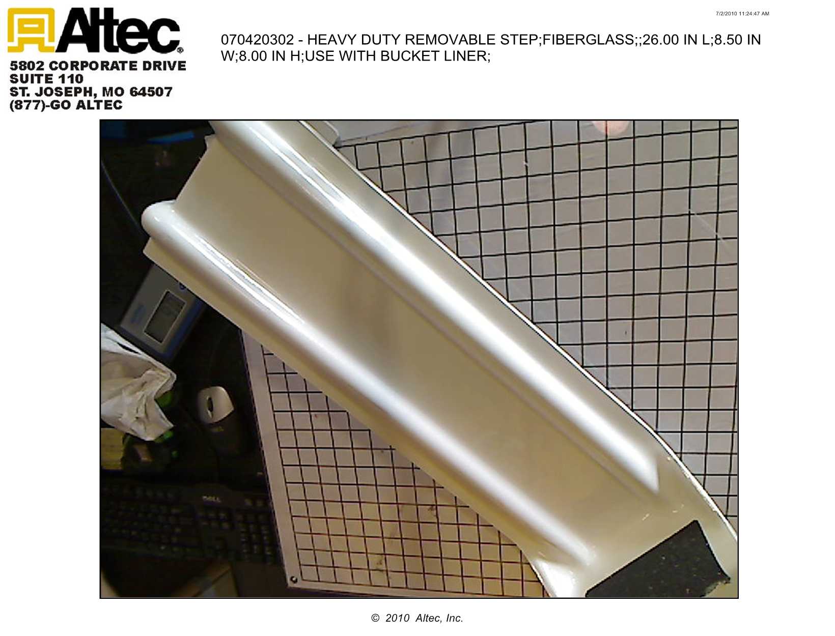 Hastings Fiberglass 05961 Bucket Step for Buckets with Liners (26" L X 8 1/2" W X 8" D) Altec