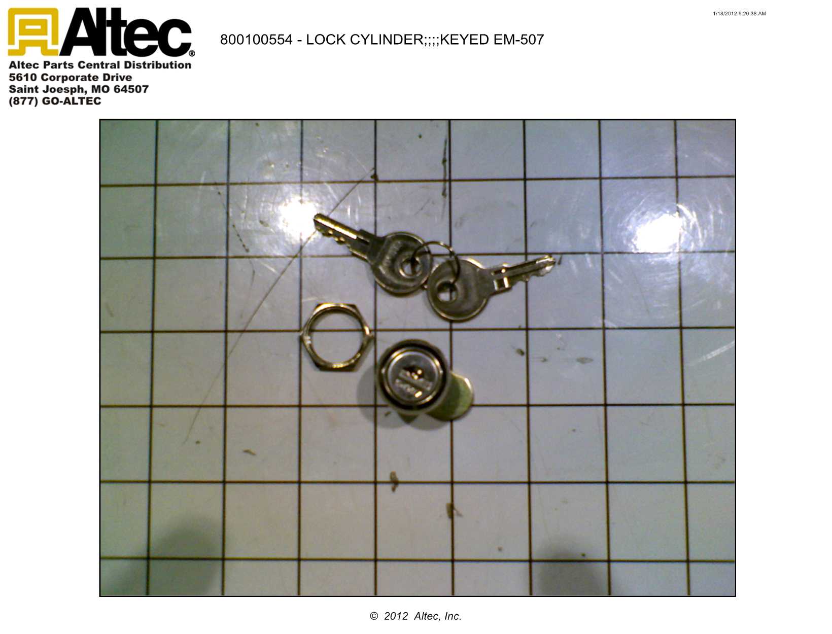 Cylinder Locks & Replacement Keys 800100554 Altec Inc.