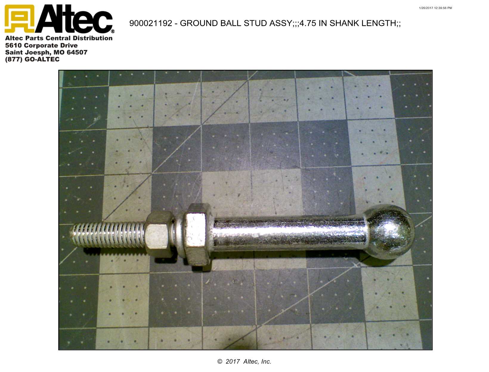 Salisbury 21192 Long Ball Stud, 4.75" Shank Length Altec Inc.