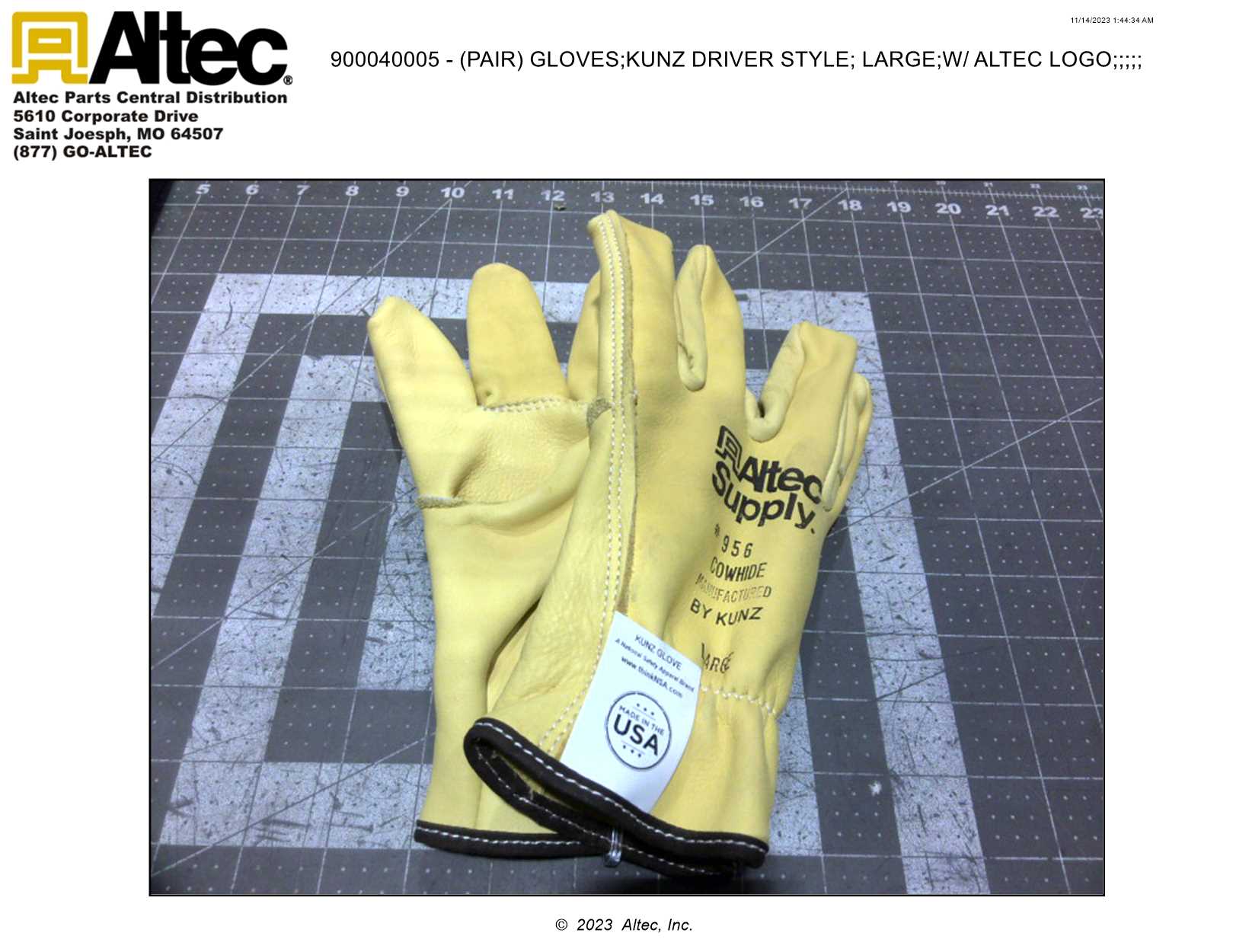 Kunz Drivers Style Gloves KUNZ DRIVER STYLE GLOVES;LARGE;W/ ALTEC LOGO
