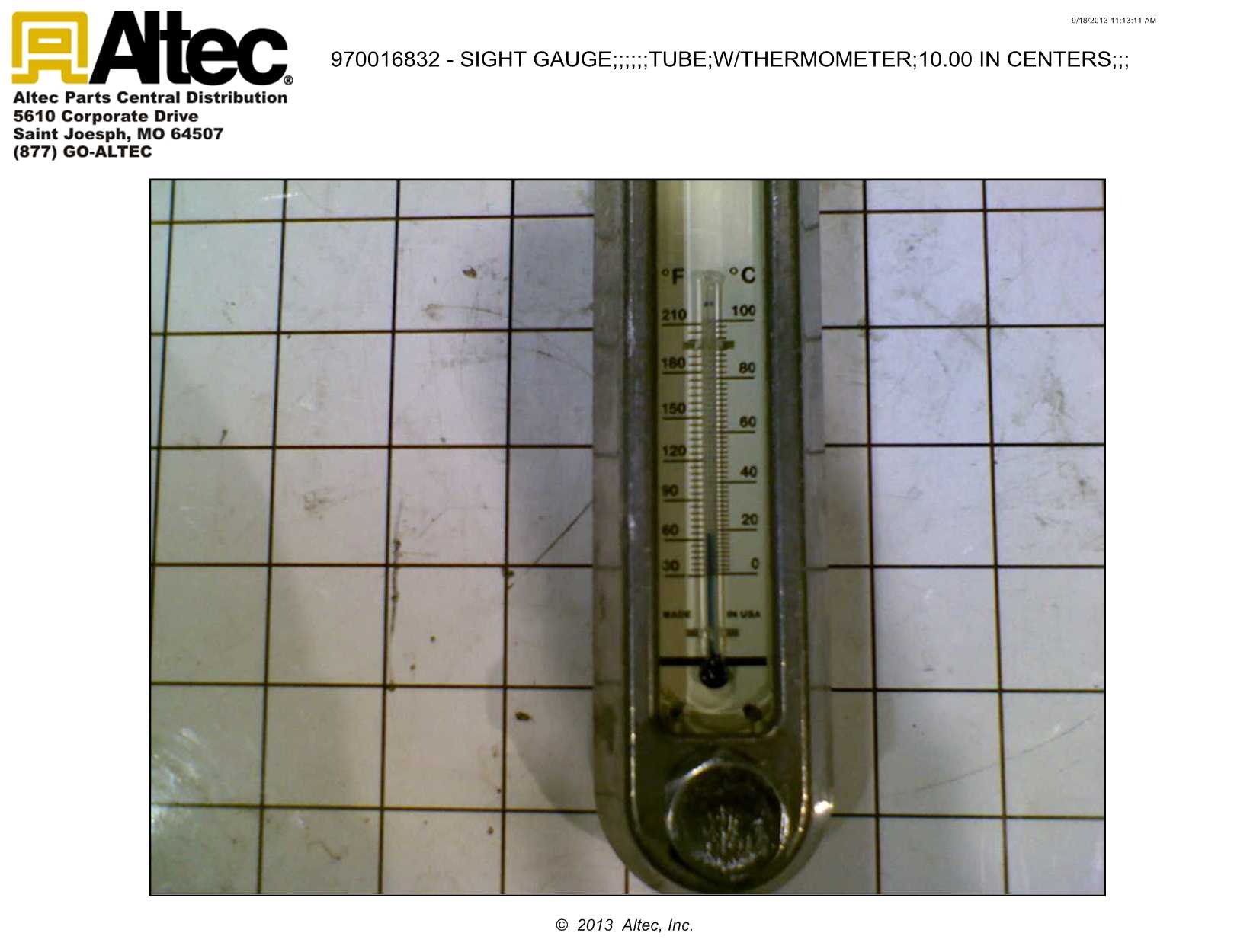 Zinga SG10ATG 10" Hydraulic Sight Gauge With Thermometer 970016832