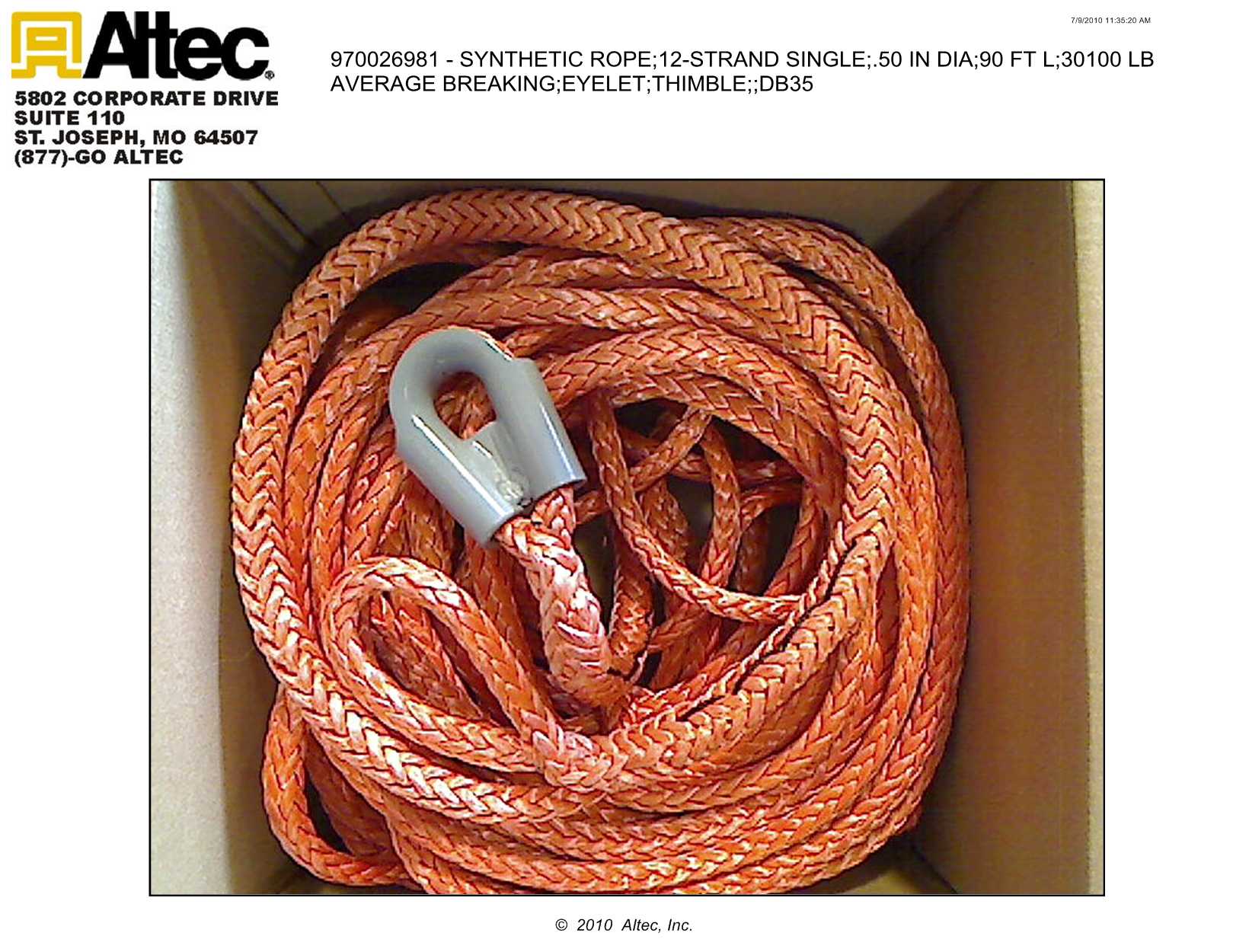 Cortland S30890TSU Synthetic 12Strand Single Rope, .50" Dia, 90