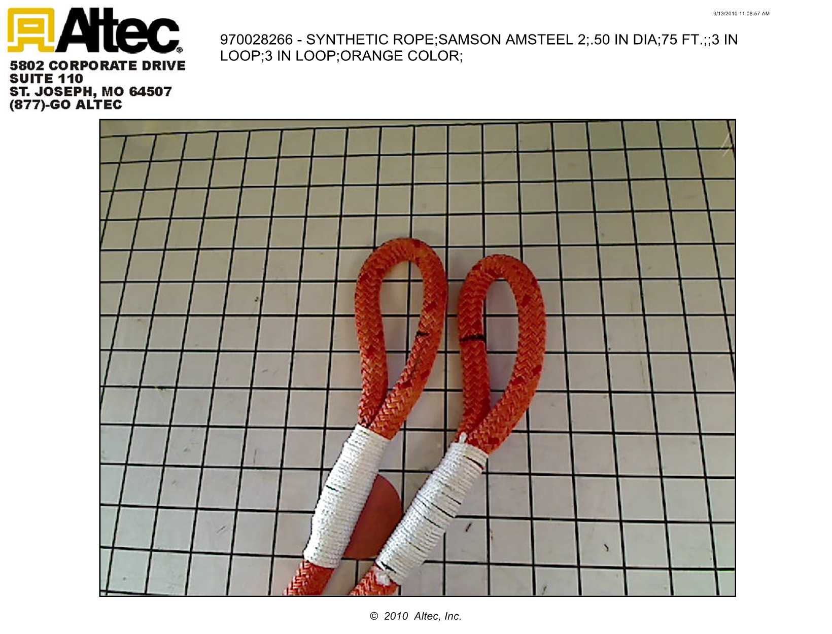 Synthetic Rope Assembly Samson Amsteel 2.50" Diameter, 75' Length