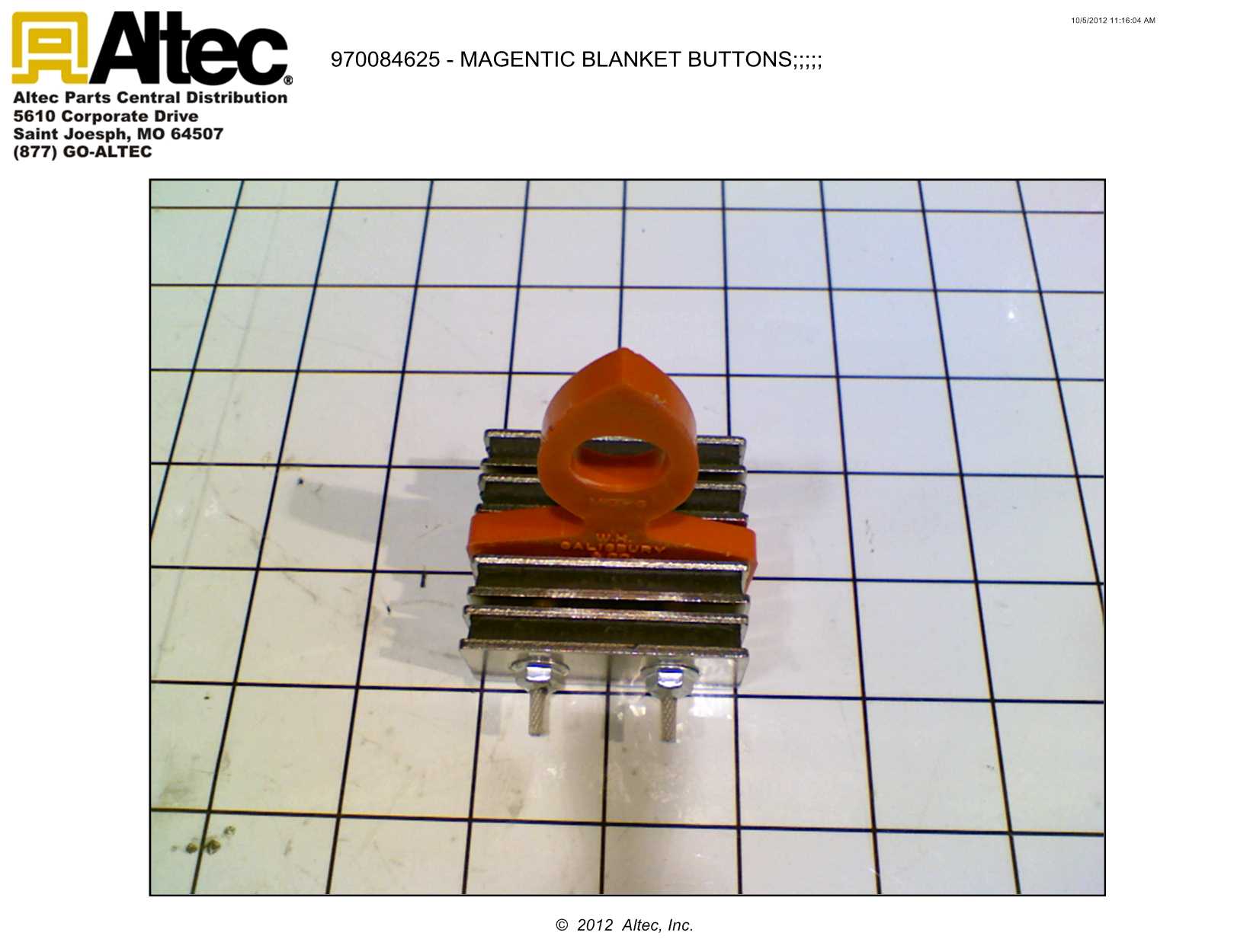 Salisbury mb6 magnetic blanket button fasteners 970084625 altec inc 