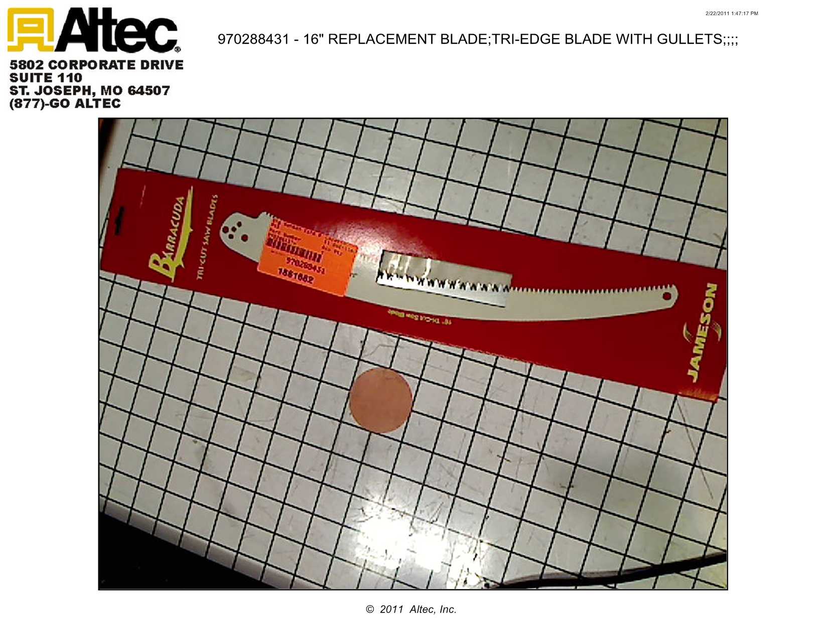 Jameson SB16TE TriCut Saw Blade, 16 inch Altec Inc.