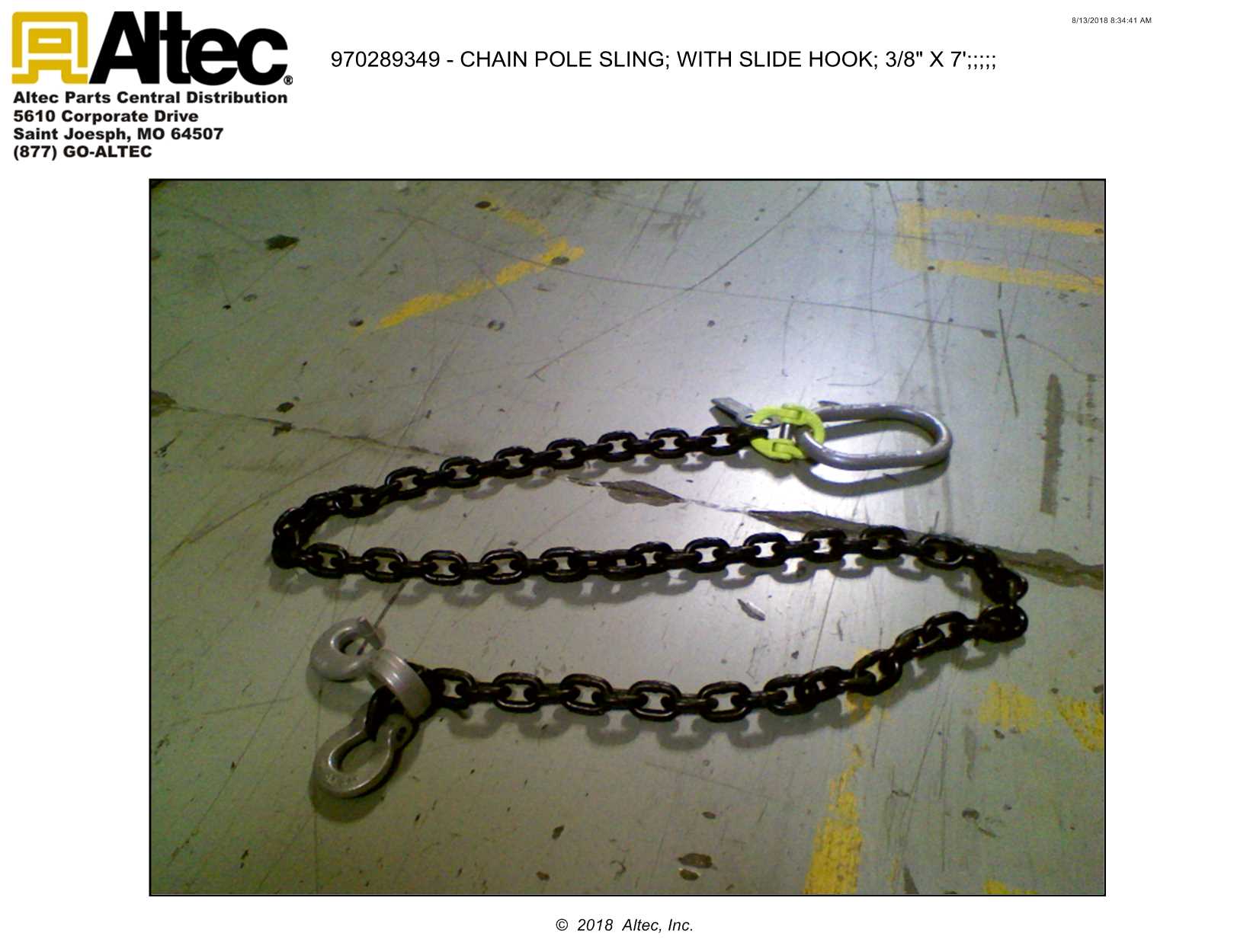 1002341-545 Chain Pole Sling With Slide Hook 3/8