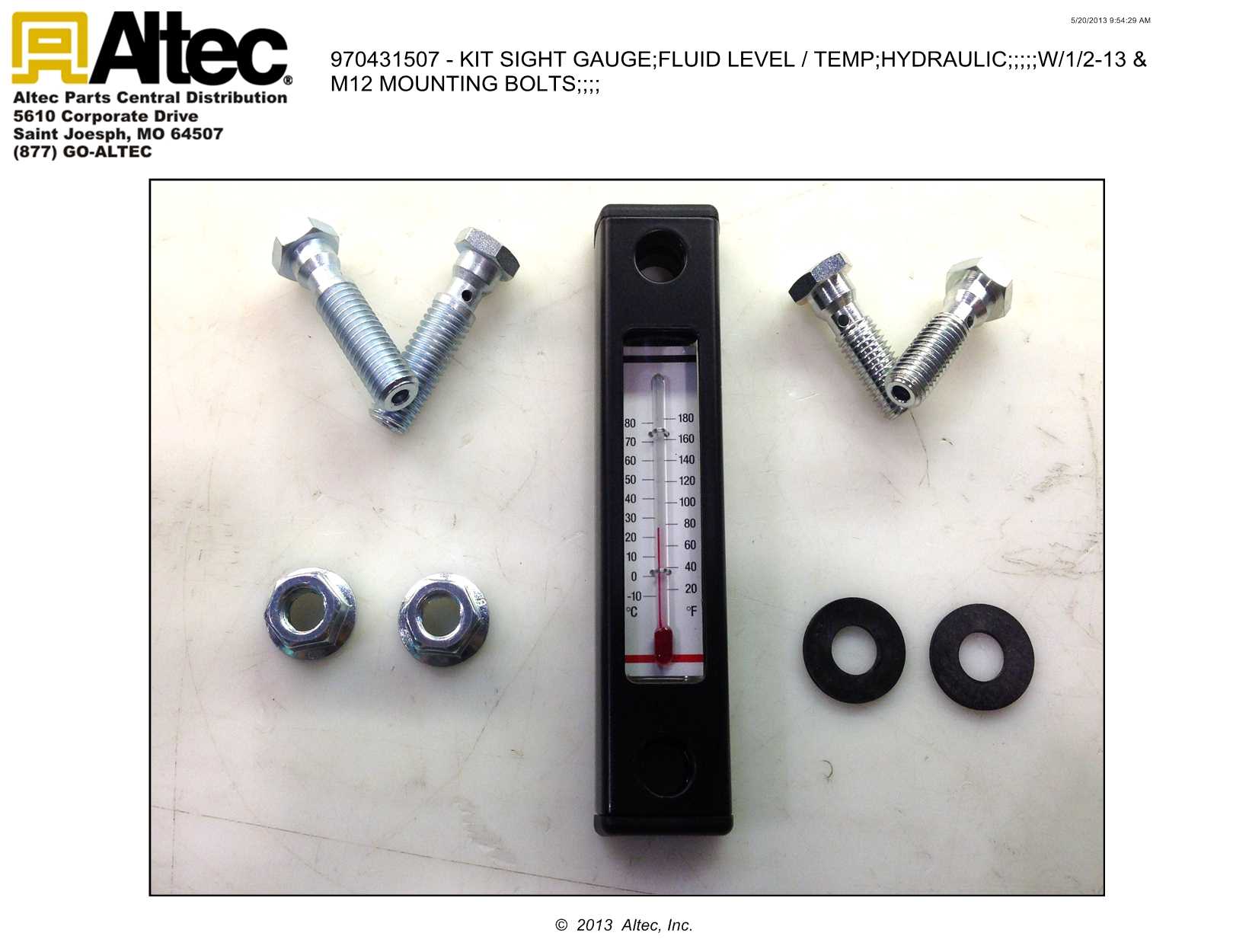 Sight Gauge Kit 5" With Fluid Level/Temp Reading, Hydraulic With 1/213