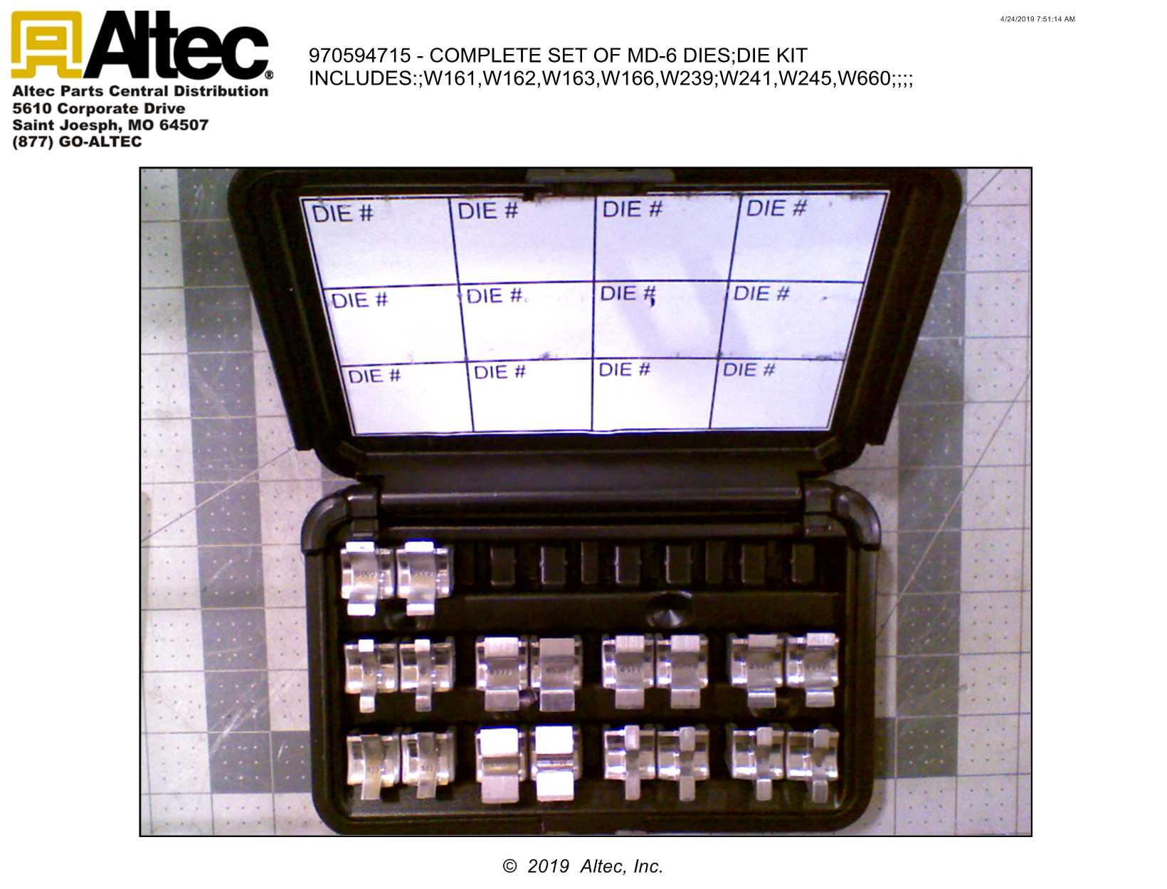 Burndy WDIEKIT1 Complete Set Of MD6 Dies (Kit Includes W161,W162,W163